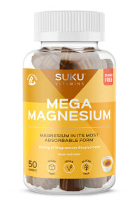 Магний Suku Vitamins Mega Magnesium Gummy Vitamin Creme Brulee Магний в жевательных таблетках со вкусом крем -брюле 50 жевательных таблеток