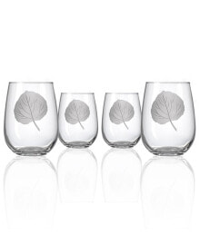 Rolf Glass aspen Leaf Stemless Wine Tumbler 17Oz - Set Of 4 Glasses