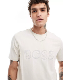 Купить мужские футболки и майки BOSS Green: BOSS GREEN tee jagged t-shirt in beige with logo applique