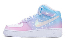 【定制球鞋】 Nike Air Force 1 Mid LE 空军一号 CS 星星 小香风 镭射 手绘喷绘贴布 中帮 板鞋 GS 白蓝粉 / Кроссовки Nike Air Force DH2933-111