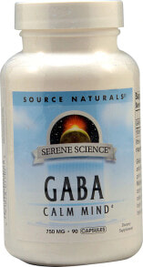 Мелатонин, сератонин source Naturals Serene Science GABA Calm Mind Пищевая добавка  с аминомасляной кислотой-гаммой, для спокойствия и расслабления 750 мг 90 капсул