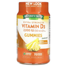 Витамин D Nature's Truth, Extra Strength, витамин D3, натуральный ананас, 50 мкг (2000 МЕ), 70 вегетарианских жевательных таблеток