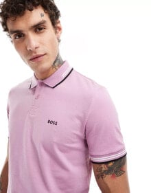 Купить мужские поло BOSS Green: BOSS GREEN paul tipped polo shirt in light purple and black