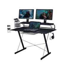 Simplie Fun carbon Computer Gaming Desk With Shelving