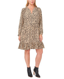 Vince Camuto plus Size Animal Print Split Neck Tiered Dress