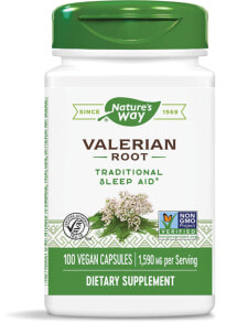 Витамины и БАДы для нервной системы Natures Way Valerian Root Пищевая добавка для сна на основе коня валерианы 100 веганских капсул