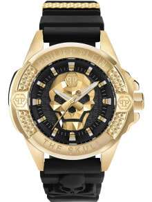 Мужские наручные часы с черным силиконовым ремешком Philipp Plein PWAAA0221 The kull Herren 44mm 5ATM