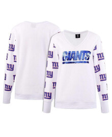 Купить женские блузки и кофточки Cuce: Women's White New York Giants Sequin Fleece V-Neck T-Shirt