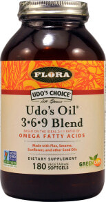 Рыбий жир и Омега 3, 6, 9 flora Udo's Choice Udo's Oil 3-6-9 Blend Омега 3 6 и 9 из льняного, кунжутного и подсолнечного масел 180 гелевых капсул