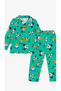 Polo Yaka Uzun Kollu Mickey Mouse Baskılı Erkek Bebek Pijama Takım