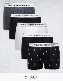 Купить мужские трусы Polo Ralph Lauren: Polo Ralph Lauren 5 pack in black grey white with all over pony logo