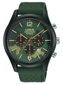Мужские наручные часы с ремешком Мужские наручные часы с зеленым силиконовым ремешком Lorus RT399HX9 Sport chronograph 44mm 10ATM