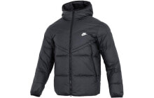 Nike Men's Logo Print Zip-Up Pocket Hooded Down Jacket Black