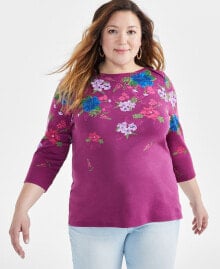 Plus Size Printed Pima Cotton Top, Created for Macy's купить онлайн