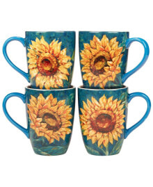 Certified International golden Sunflowers Set of 4 Mugs