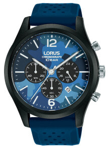 Мужские наручные часы с ремешком Мужские наручные часы с синим силиконовым ремешком Lorus RT301JX9 Sport chronograph 44mm 10ATM