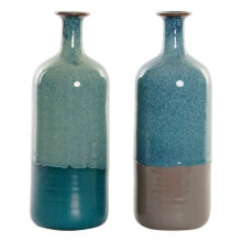 Vase DKD Home Decor Blue Green Metal Porcelain 30 x 40 cm 11 x 11 x 30 cm (2 Units)