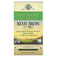 Железо Солгар, EarthSource Food Fermented, железо коджи, 27 мг, 30 растительных капсул