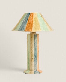 Ceramic table lamp with multicoloured stripes