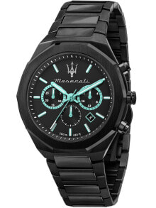 Аналоговые мужские наручные часы с черным браслетом Maserati R8873644001 Aqua Edition chronograph 45mm 10ATM