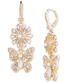 Купить женские серьги Marchesa: Gold-Tone Mixed Stone Flower & Butterfly Double Drop Earrings