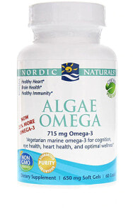 Рыбий жир и Омега 3, 6, 9 Nordic Naturals Algae Omega Омега из водорослей для здорового сердца, мозга и иммунитета  650 мг 60 гелевых капсул
