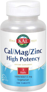 Кальций KAL Cal/Mag/Zinc High Potency  Калий магний цинк 100 таблеток