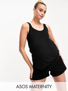 Женские пижамы aSOS DESIGN Maternity mix & match cotton pyjama short in black