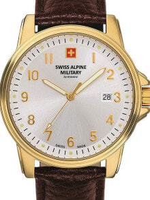 Мужские наручные часы с ремешком мужские наручные часы с коричневым кожаным ремешком  Swiss Alpine Military 7011.1512 mens 40mm 10ATM