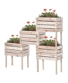 Outsunny raised Garden Beds, Set of 4 Wood Box Planters, Draining