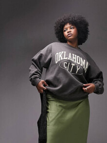 Женские свитшоты topshop Curve graphic oklahoma vintage wash sweat in washed black