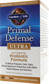 Пребиотики и пробиотики garden of Life Primal Defense Ultra Probiotic Formula Пробиотики для поддержки нормальной работы кишечника 15 млрд КОЕ 13 штаммов 60 веганских капсул