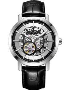 Мужские наручные часы с черным кожаным ремешком Rotary GS05350/02 Greenwich automatic mens 42mm 5ATM