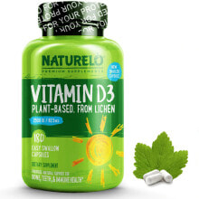 Витамин D nATURELO Vitamin D3 from Wild-Harvested Lichen -- Витамин D3 из дикорастущего лишайника - 2500 МЕ - 180 вегетарианских капсул