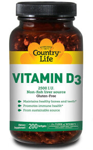 Витамин D country Life Vitamin D3 Витамин D3 Без глютена 2500 МЕ 200 гелевых капсул