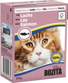 Влажные корма для кошек Влажный корм для кошек Bozita , кусочки с лососем в соусе, 370 г