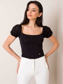 Женские блузки и кофточки Женская блузка с коротким объемным рукавом и квадратным вырезом - черная Factory Price
