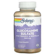Глюкозамин, Хондроитин, МСМ соларай, Сульфат глюкозамина для приема дважды в день, с куркумой и босвеллией, 1500 мг, 120 растительных капсул