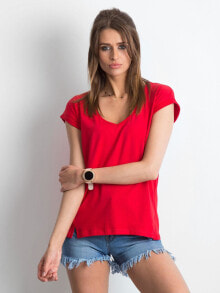 Женские футболки Женская футболка красная с V-образным вырезом Factory Price