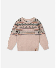 Little Boys Sweater With Norwegian Jacquard Beige Mix - Toddler