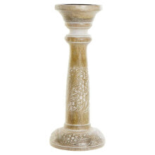Candle Holder DKD Home Decor White Brown Metal Plastic Mango wood Floral Indian Man 12,5 x 12,5 x 31 cm