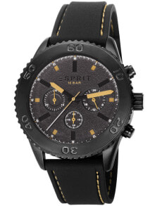 Мужские наручные часы с ремешком Мужские наручные часы с черным кожаным ремешком Esprit ES106871002 Marin Rider Black beige Chronograph Mens