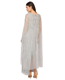 Adrianna Papell women's Beaded V-Neck Cape Gown