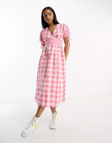 Купить женские платья Influence: Influence cotton poplin mixed gingham midi dress in pink