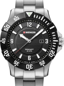 Мужские наручные часы с серебряным браслетом Wenger 01.0641.131 Seaforce diver 43mm 20ATM