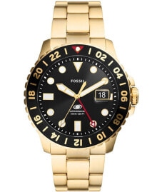 Fossil men's Fossil Blue GMT Gold Tone Stainless Steel Watch, 46mm