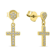 Ювелирные серьги modern gold-plated earrings with zircons Crosses EA572Y