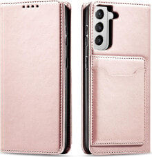 Hurtel Magnet Card Case etui do Samsung Galaxy S22+ (S22 Plus) pokrowiec portfel na karty kartę podstawka różowy