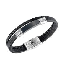 Мужской кожаный браслет черный Troli Black mens bracelet made of intertwined leather Leather