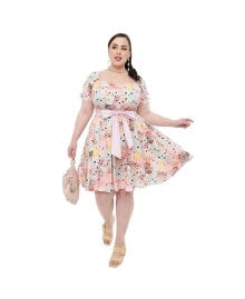 Купить женские платья Unique Vintage: Plus Size Short Puff Sleeve Sweetheart Neck Dakota Fit & Flare Dress